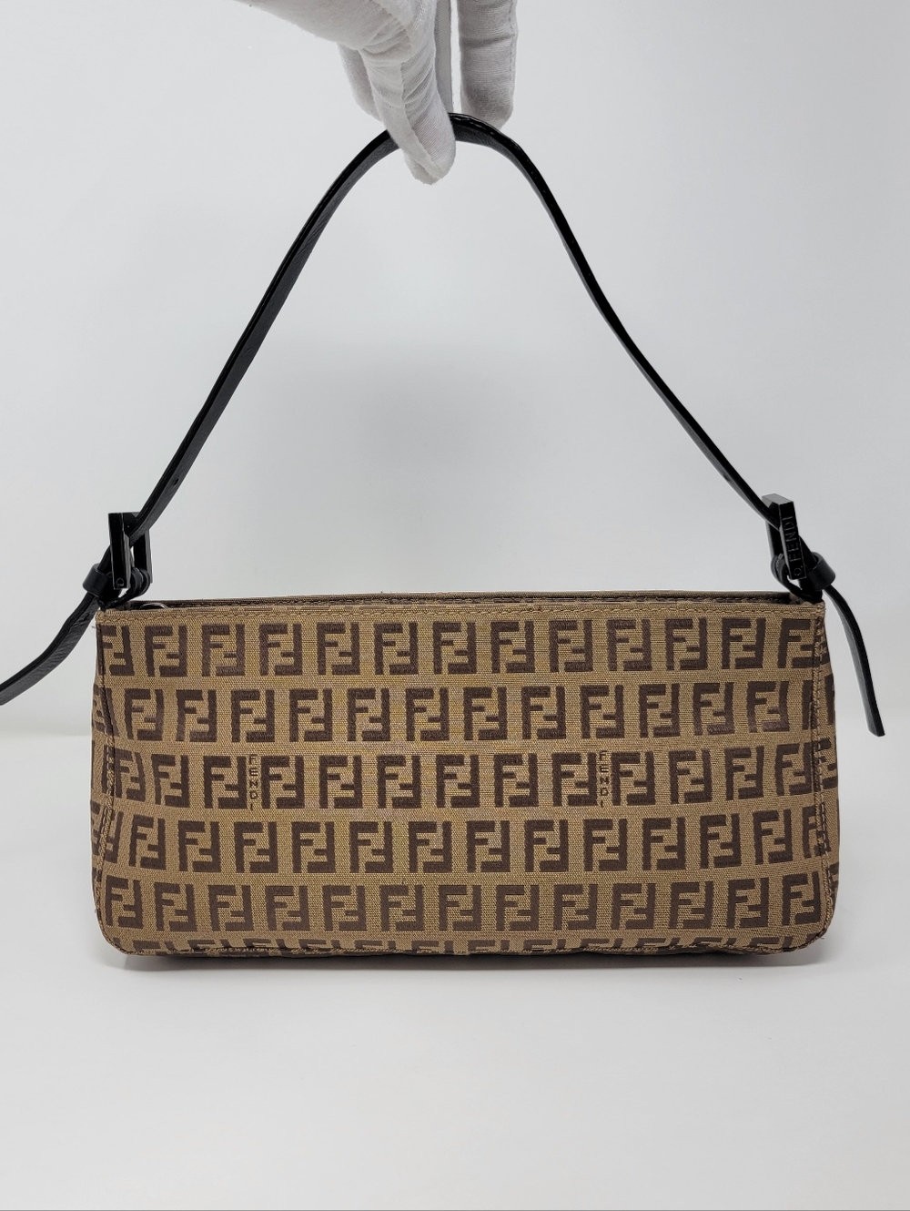 FENDI Zucchino Baguette Canvas Shoulder Bag